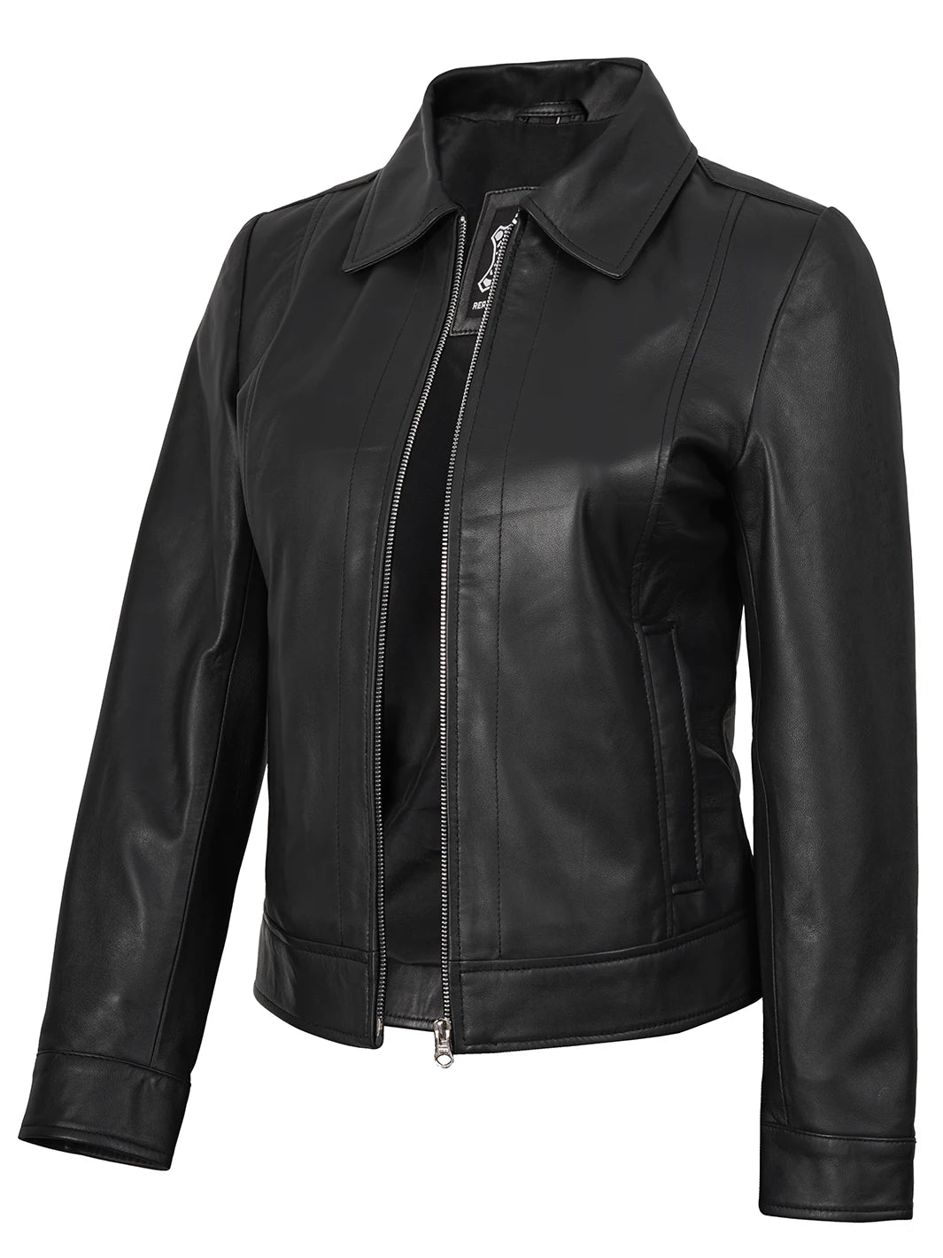 Womens Black Leather Harrington Jacket – Moto Style – Decrum