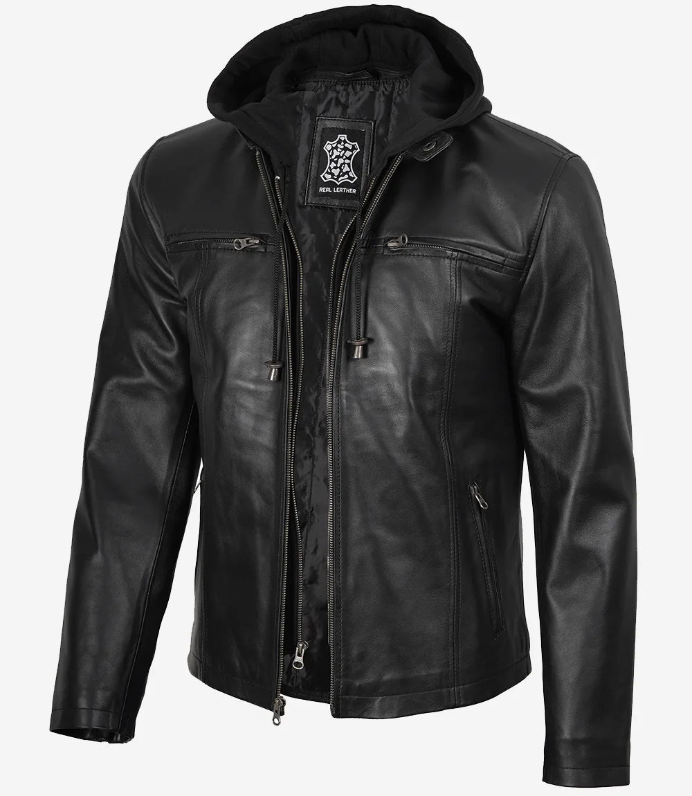 Blouson Motard Café Racer En Cuir D'agneau Noir Zayn Leather - Neuf Avec étiquettes, Taille Standard