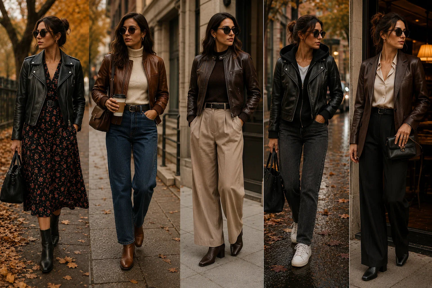 Women's Fall Leather Jacket Outfits