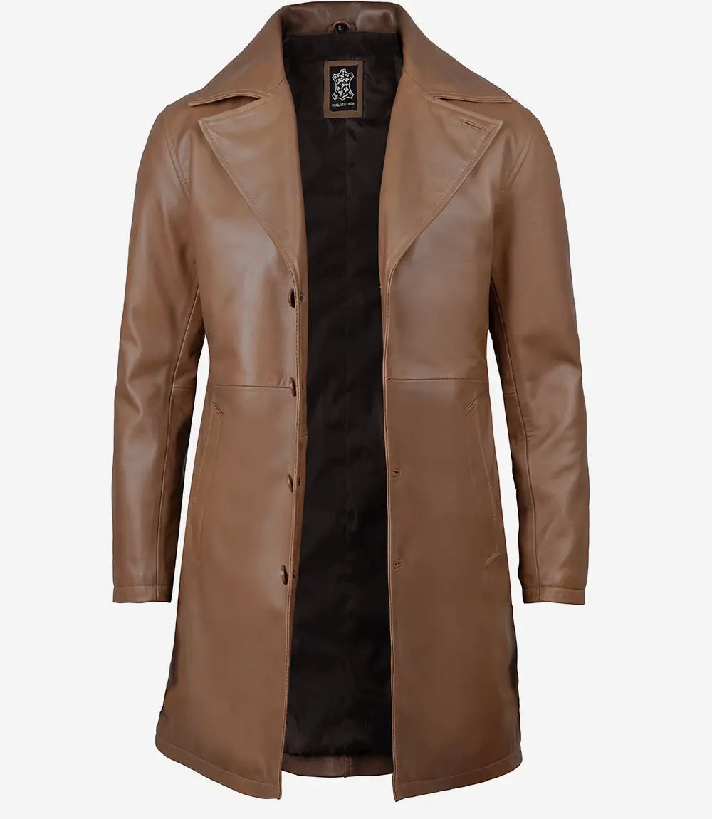 3 4 Brown Leather Car Coat