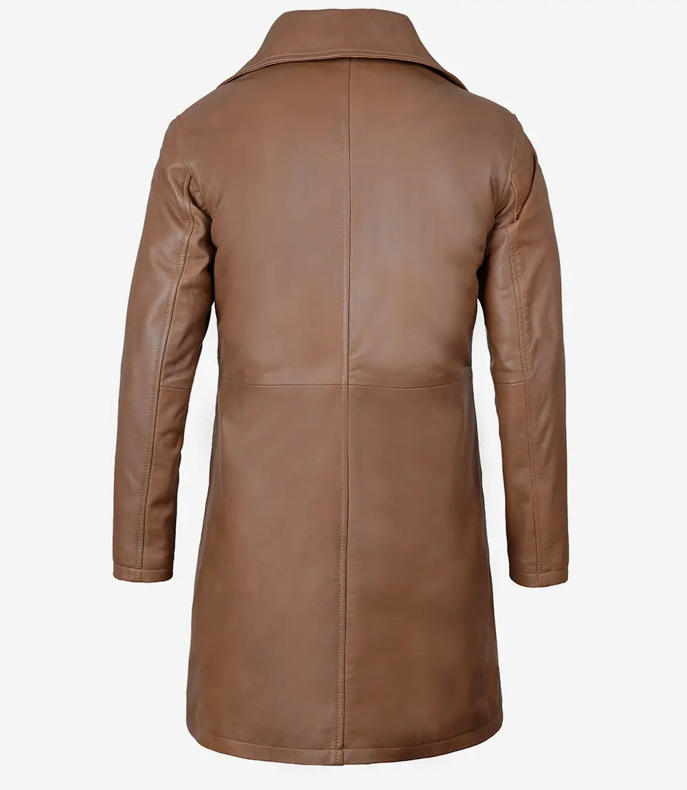 3 4 Length Brown Leather Car Coat