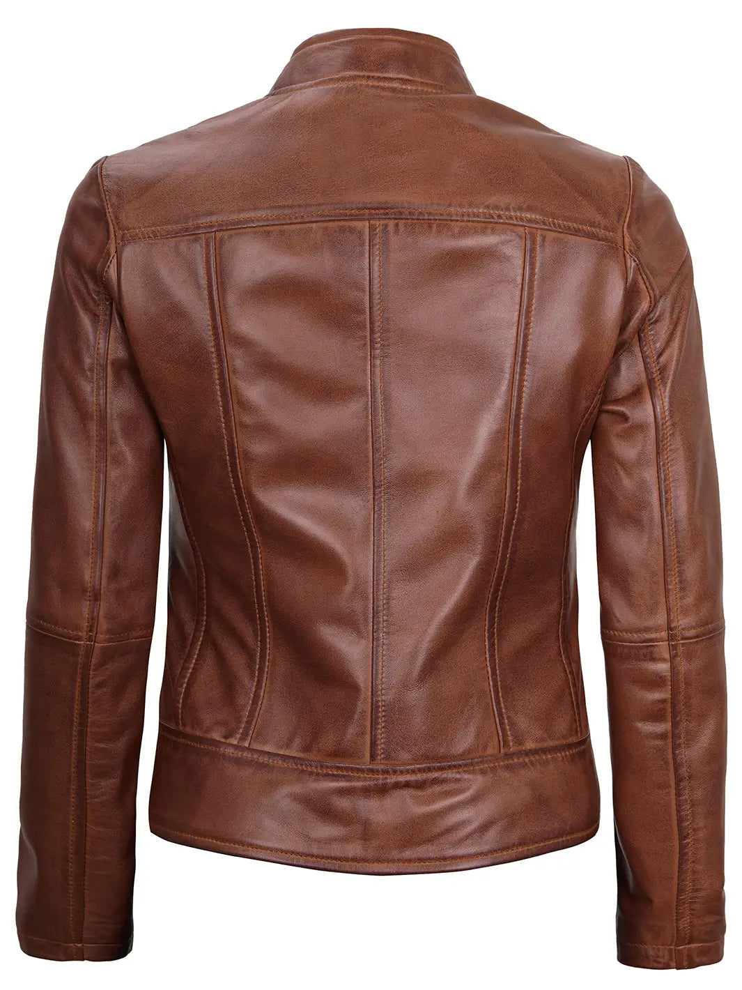 Amy Womens Cognac Brown Cafe Racer Leather Jacket