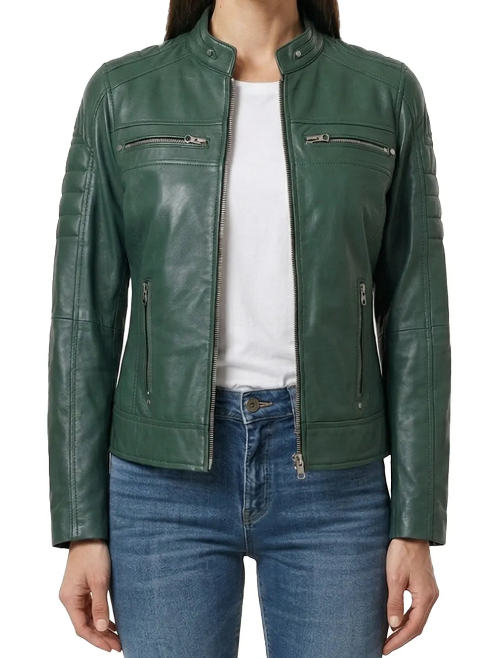 Austin-Women-Cafe-Racer-Style-Green-Leather-Jacket