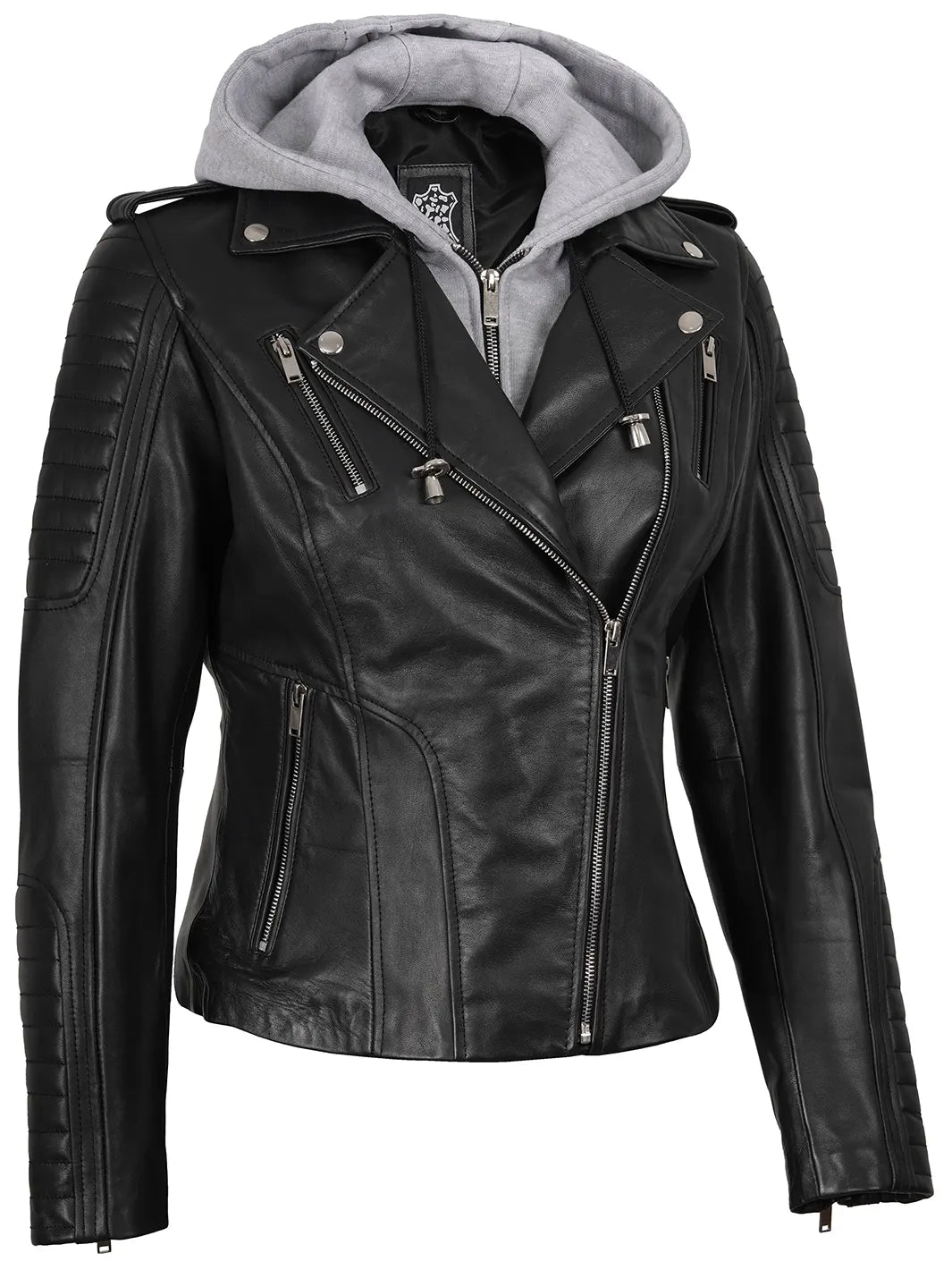 Bagheria Womens Black Hooded Leather Jacket