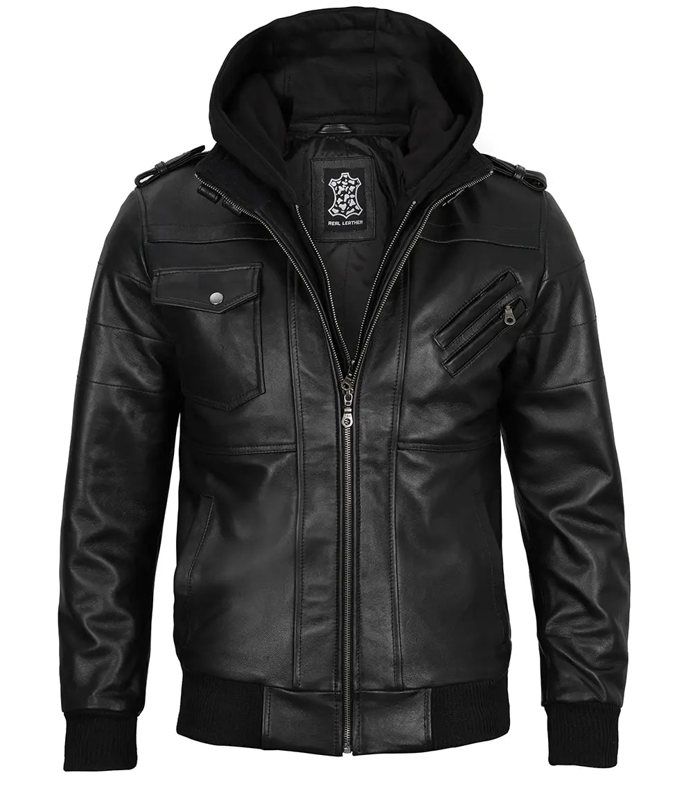 Black Jacket with Removable Hood for Men