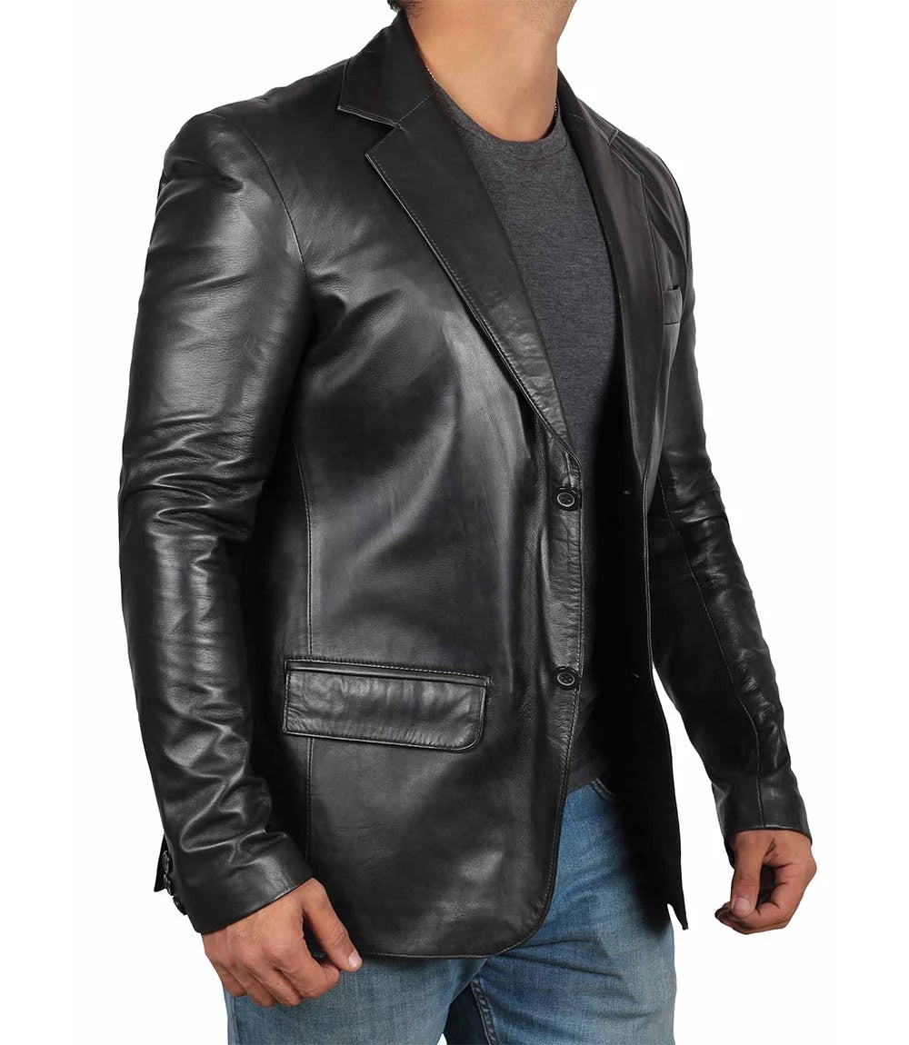 Black Leather Blazer for Tall Men