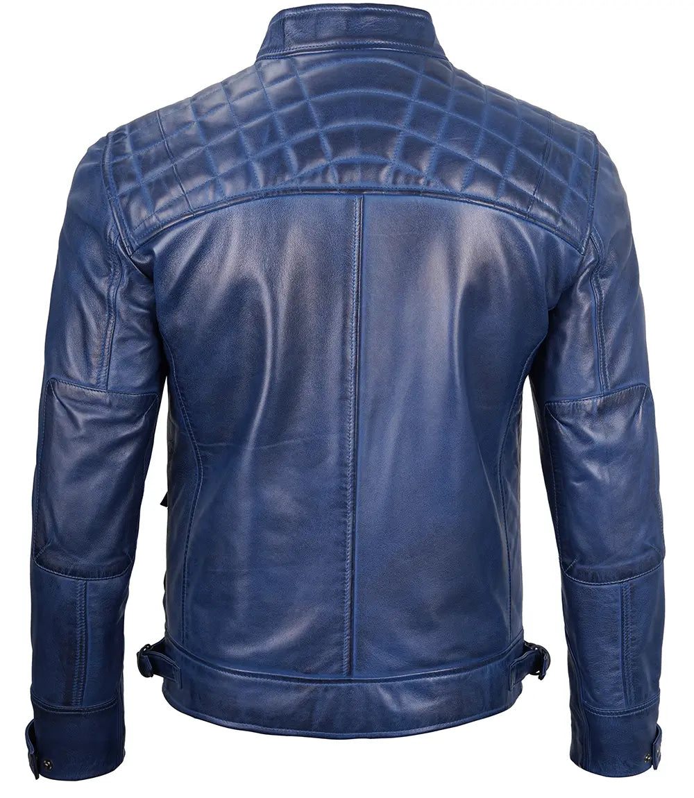 Blue cafe racer leather jacket