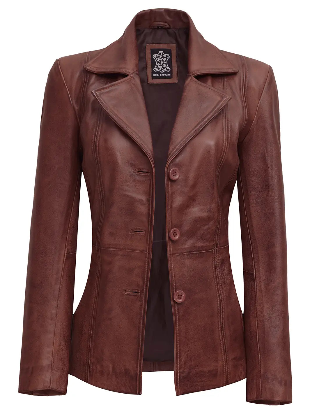 brown leather blazer