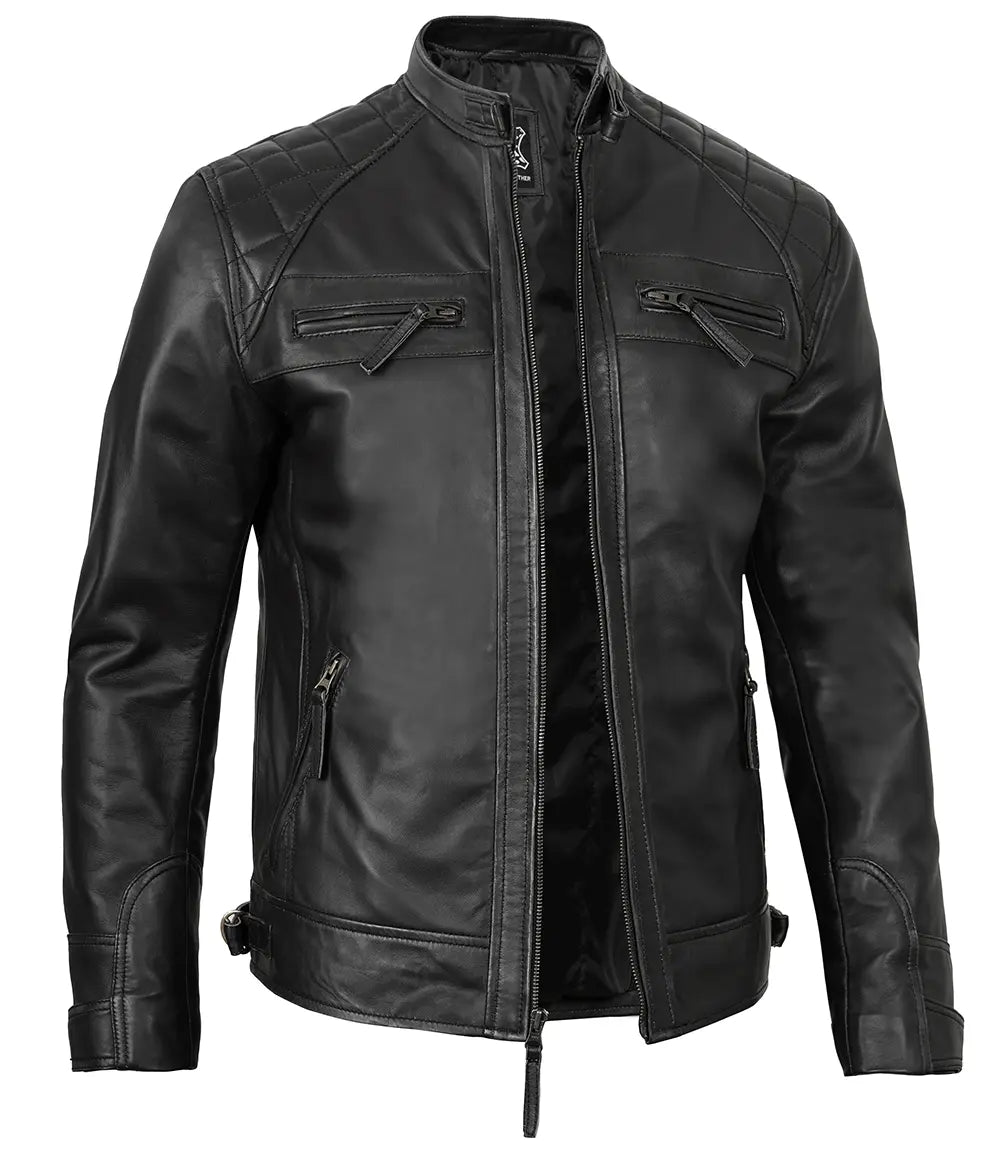 Caf racer black leather jacket mens