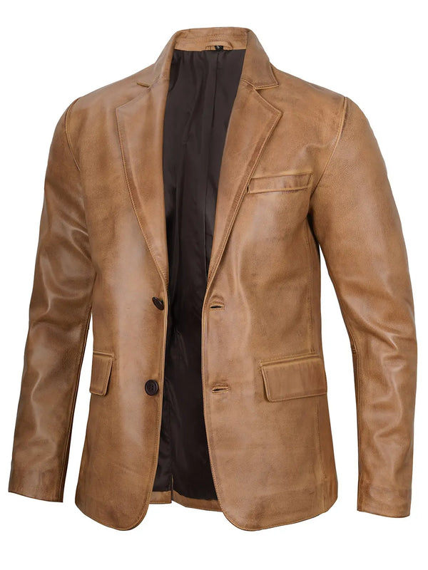 Camel brown leather blazer