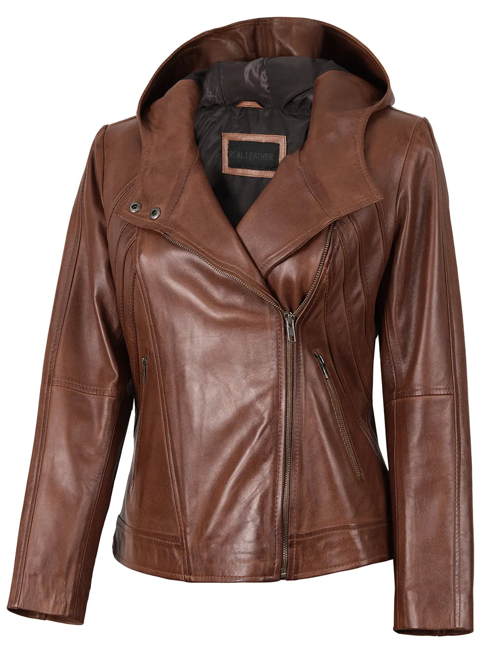 Veste en cuir marron pour femme – Capuche – Decrum