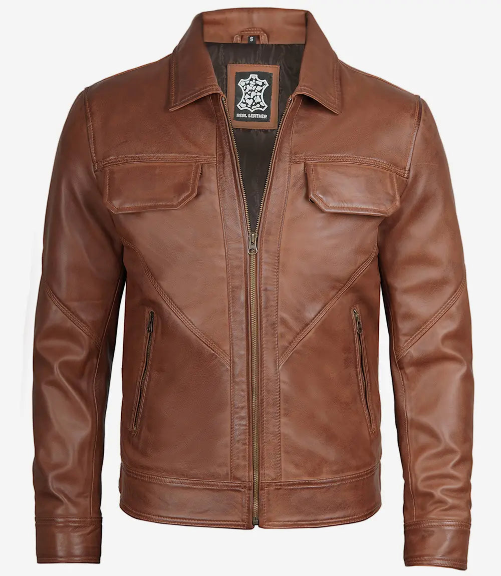 Cognac Brown Leather Jacket Mens
