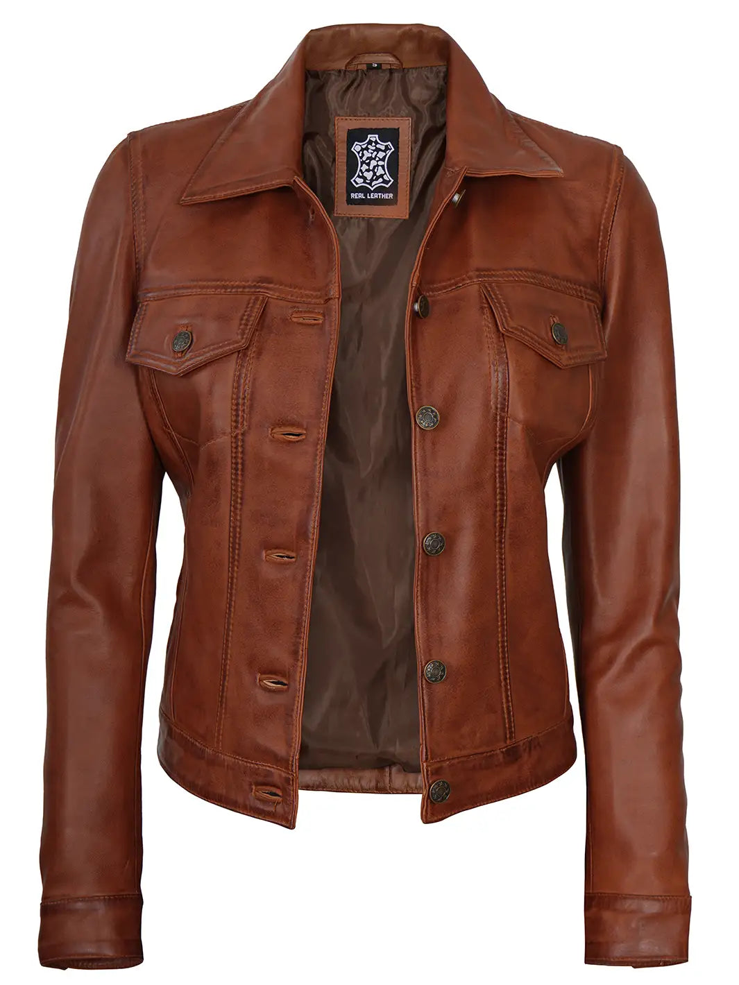 Cognac Trucker Leather Jacket