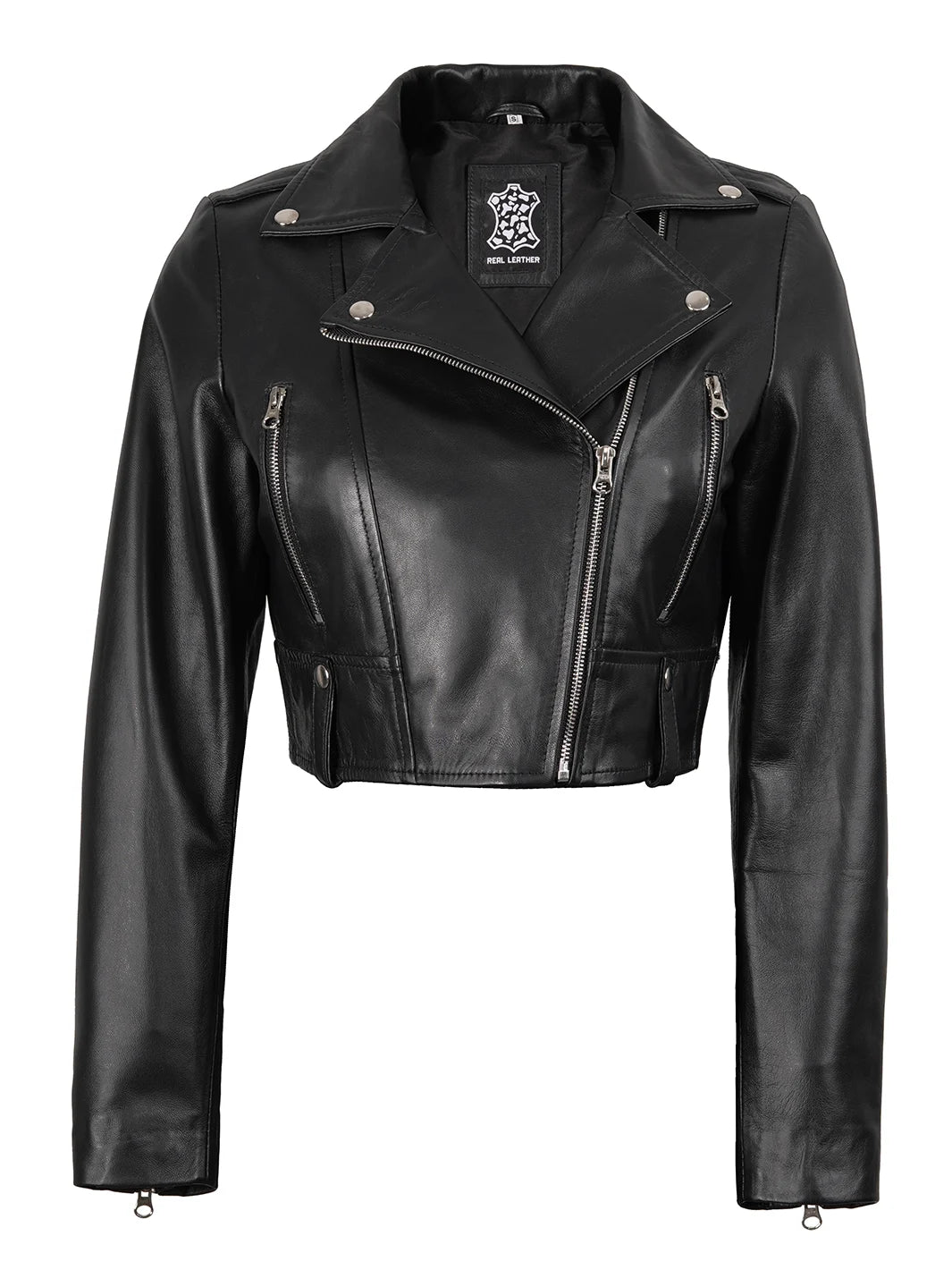Colleen Women's Black Biker Cropped Leather Jacket