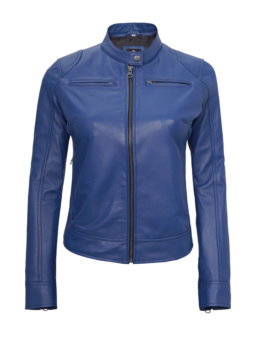 Dodge Blue Leather Cafe Racer Jackets for Womens 