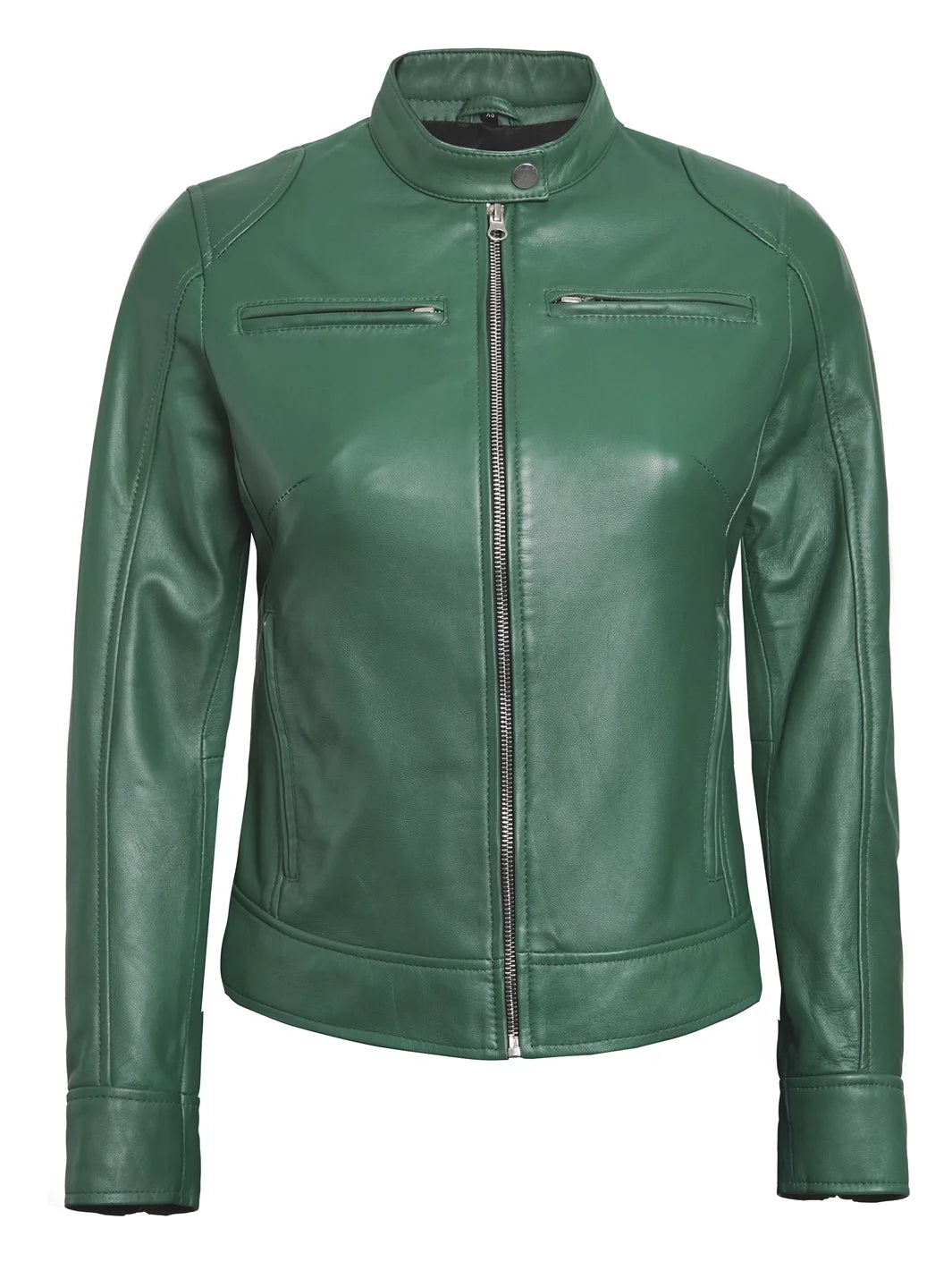 Dodge Motorcycle Green Real Leather Jackets Womens