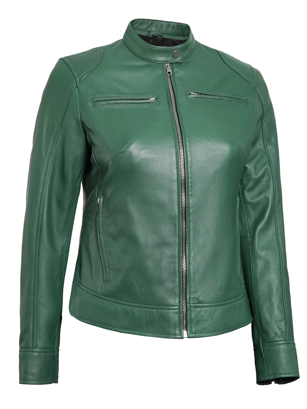 Dodge Motorcycle Green Real Leather Jackets for Womens