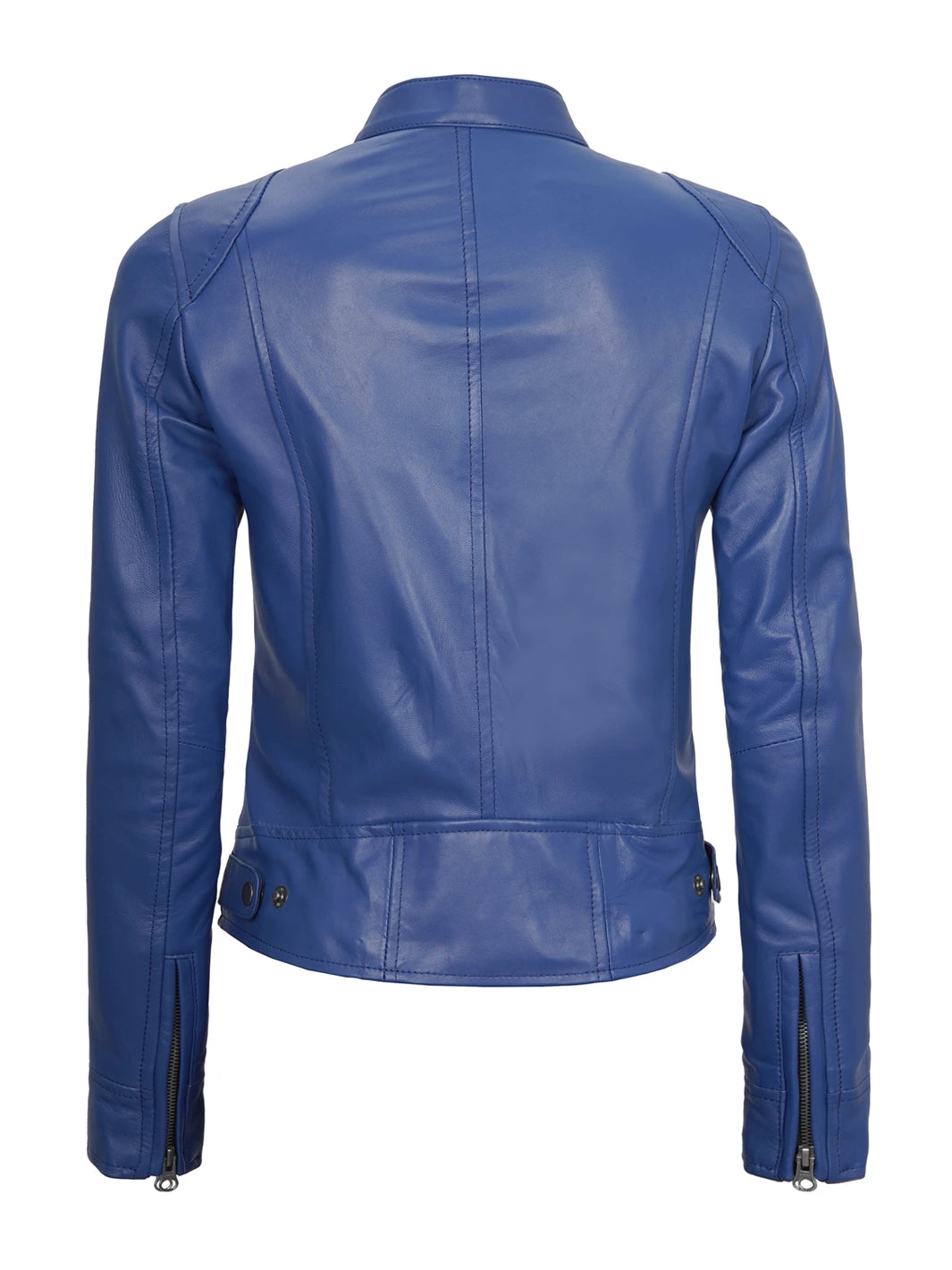 Dodge Women's Blue Leather Cafe Racer Jackets