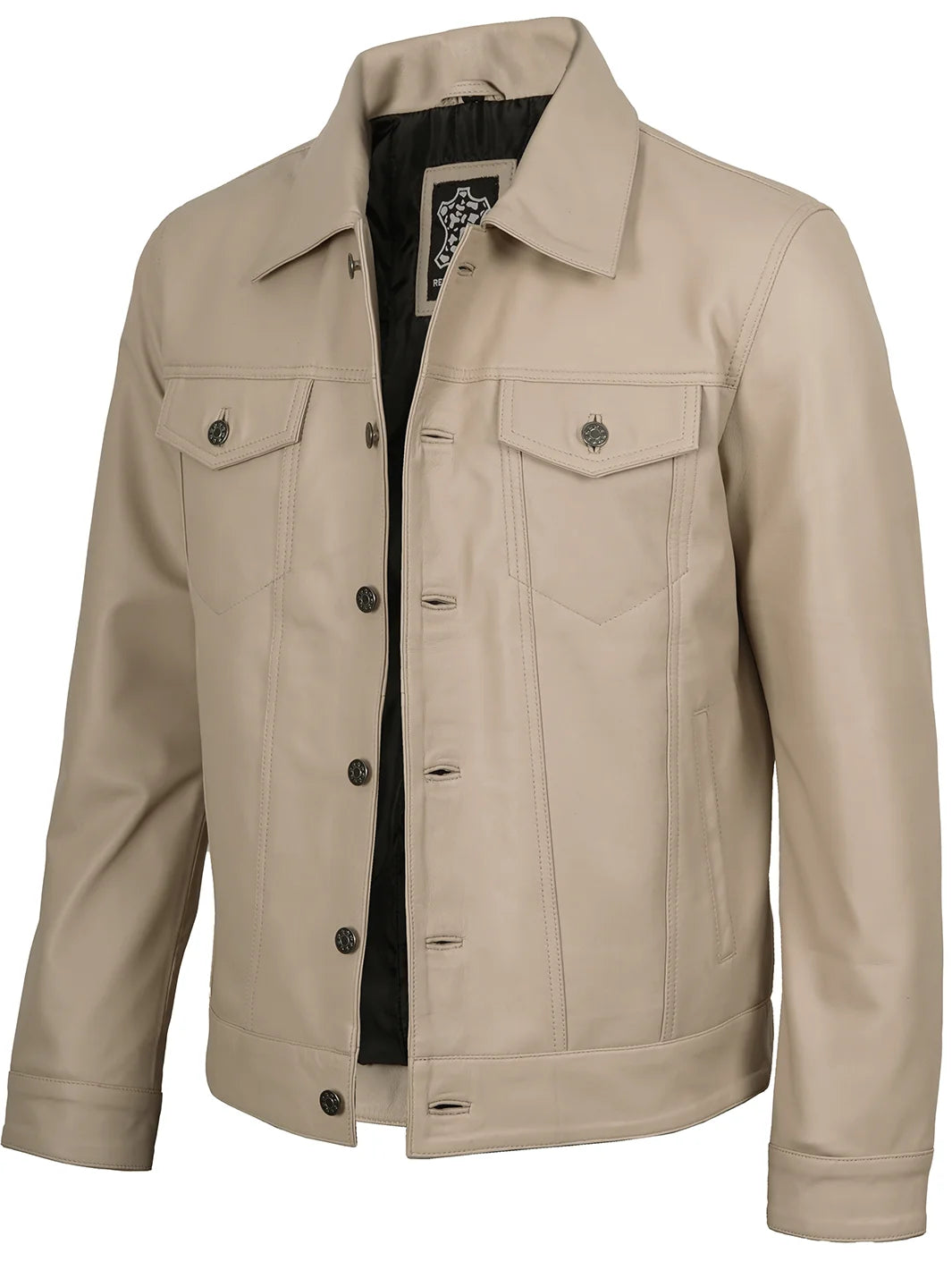 Fernando Mens Beige Real Trucker Leather Jacket