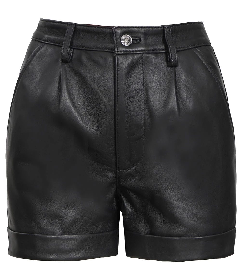 Women's Black High-Waisted Leather Shorts