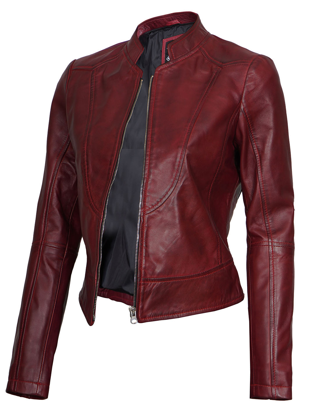 Womens Maroon Biker Leather Jacket