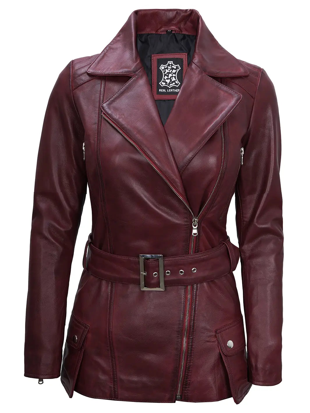 Maroon biker leather jacket