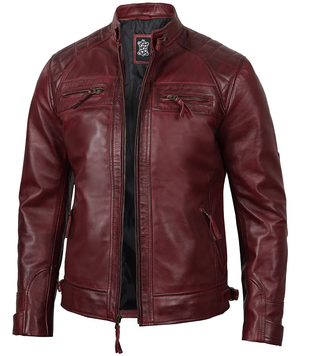 Maroon cafe racer leather jacket