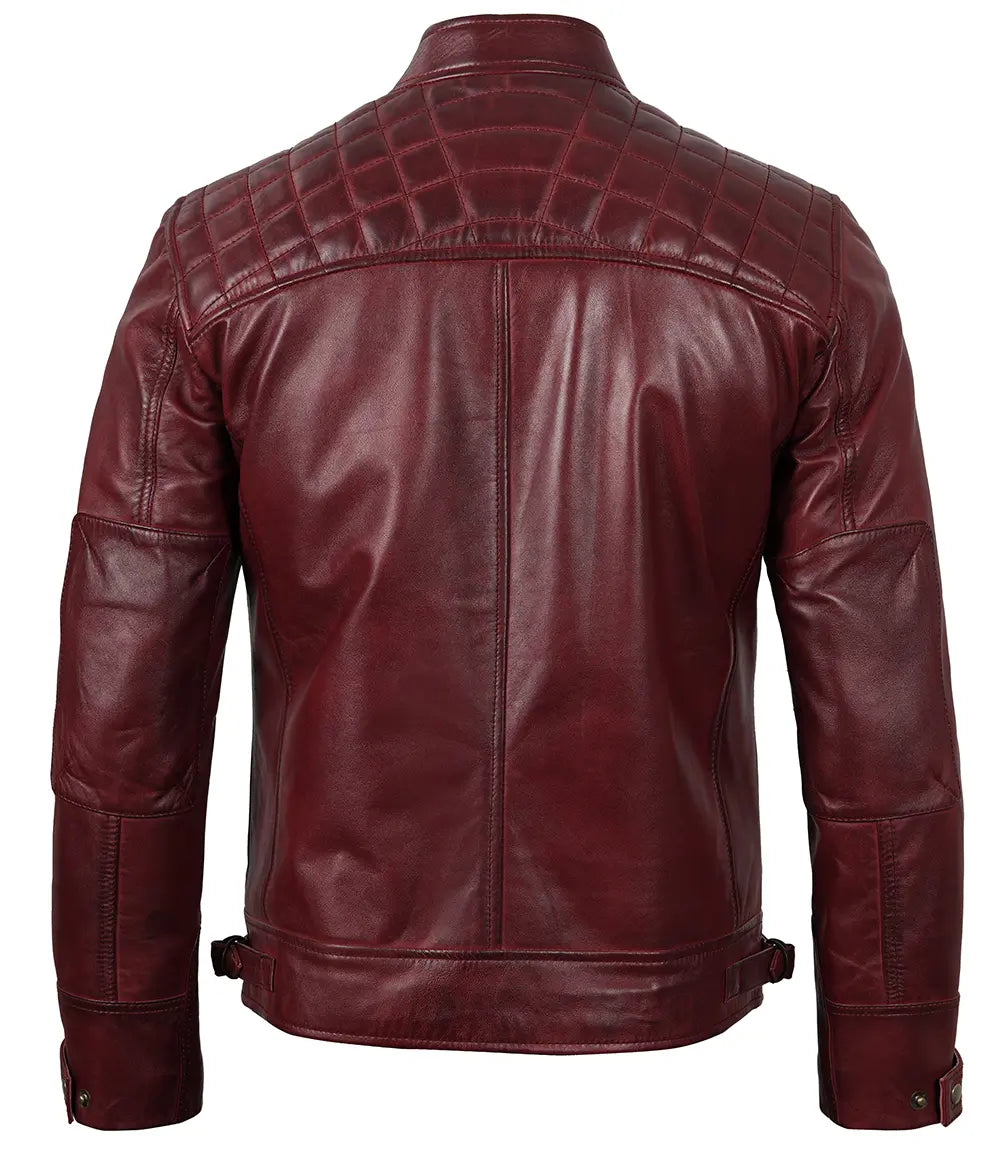 Maroon cafe racer leather jacket mens