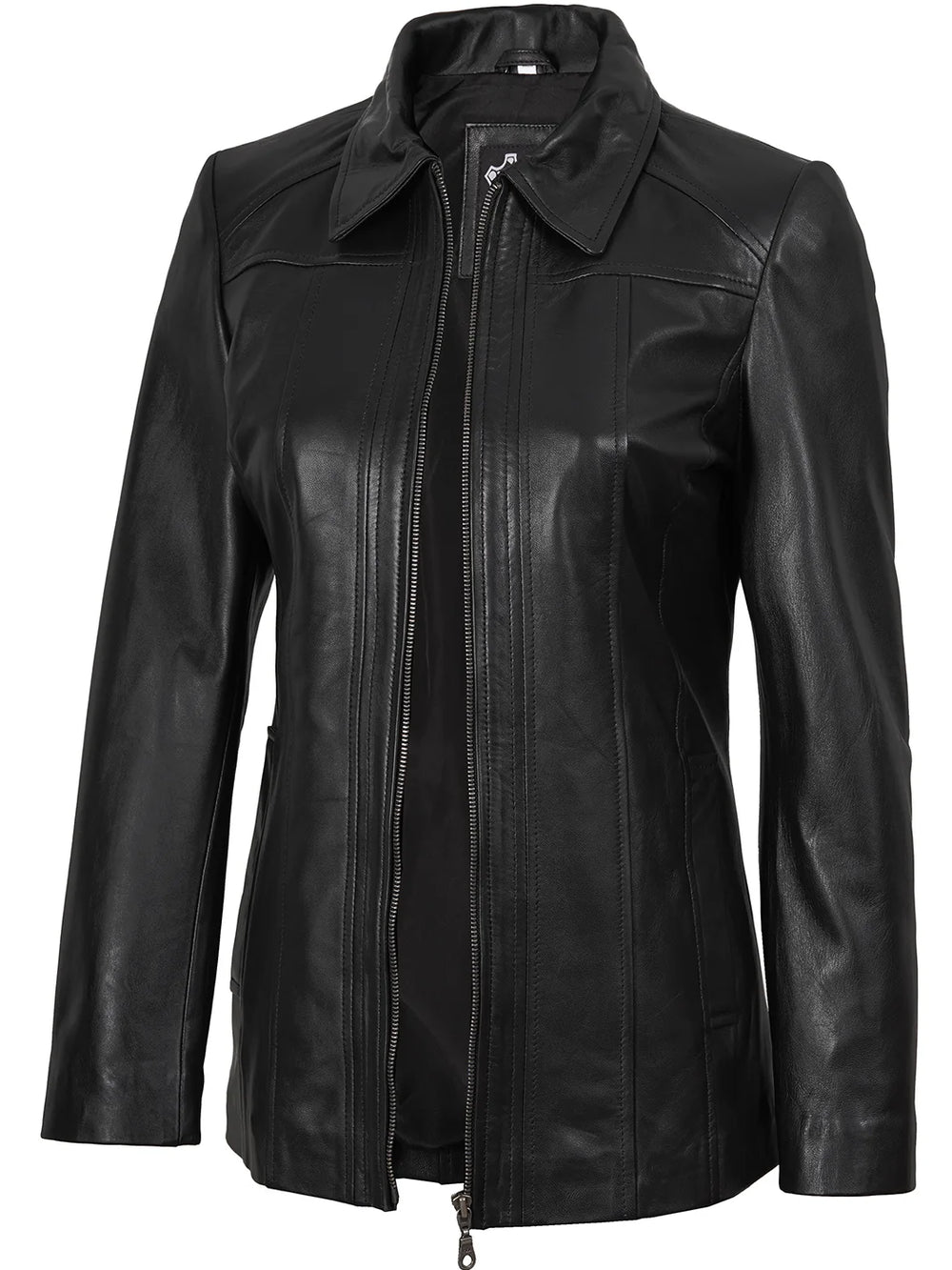 Marsha Women's Leather Black Car Coat