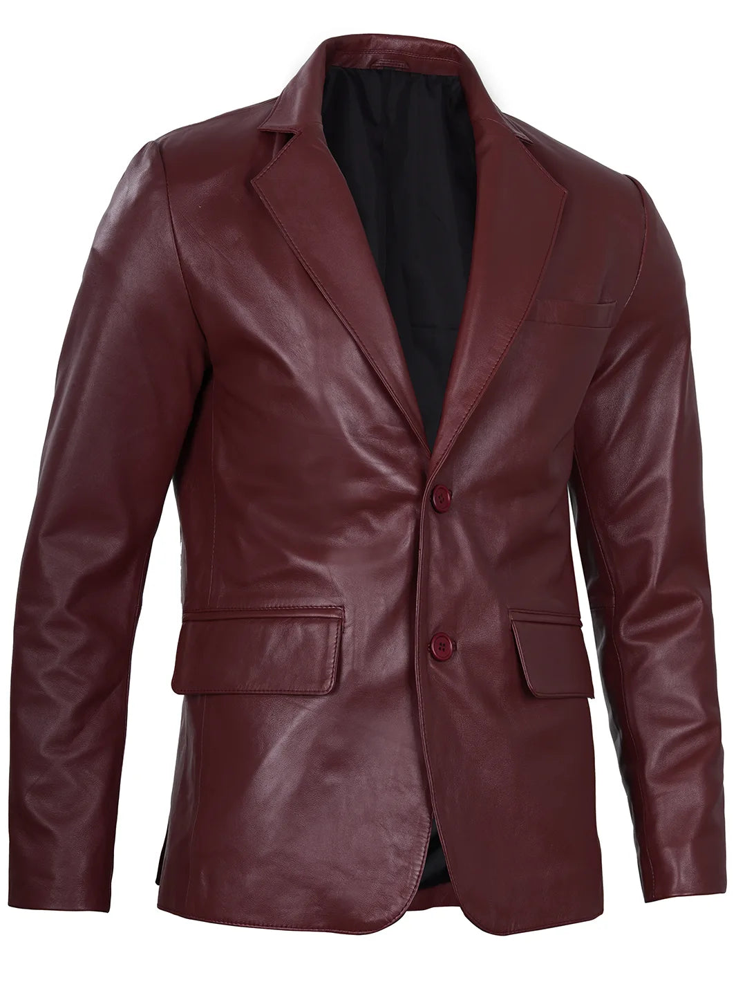 Mens Maroon 2 Button Leather Blazer