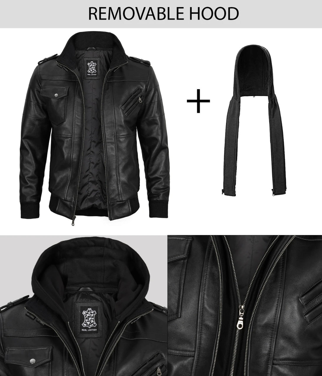 Men's Black Jacket with Removable Hood