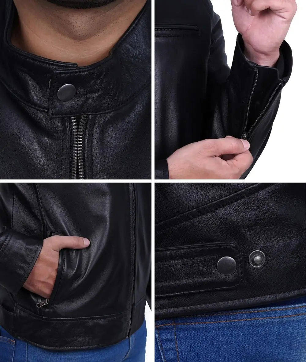 Men's Cafe Racer Leather Biker Jacket