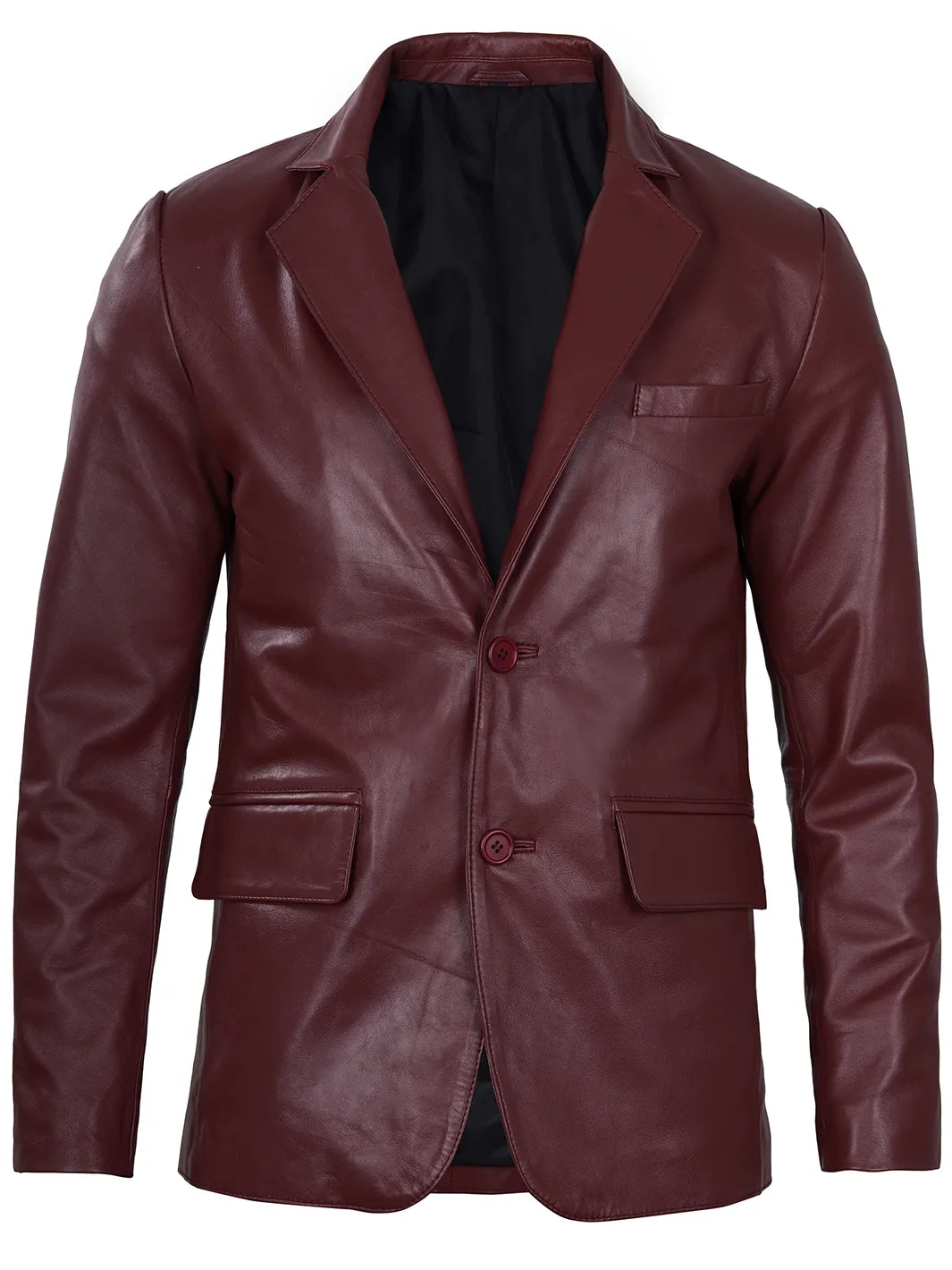 Mens Maroon 2 Button Leather Blazer