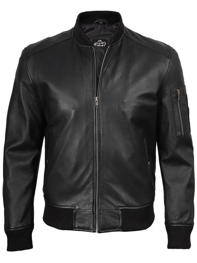 Mens Black Bomber Real Leather Jacket