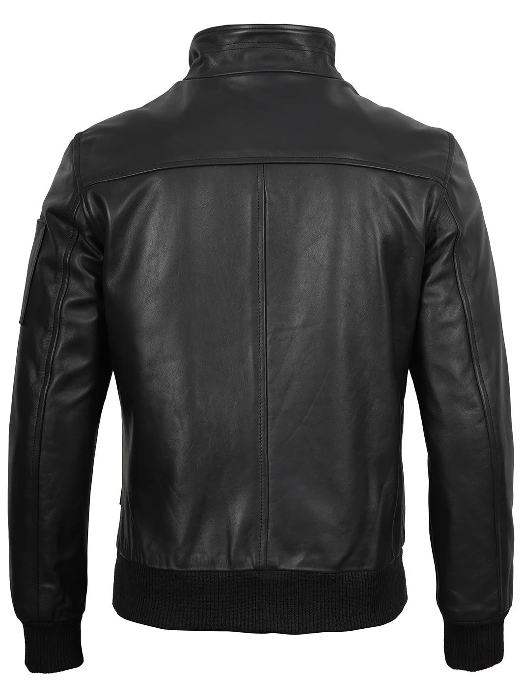 Mens Black Cowhide Leather Bomber Jacket