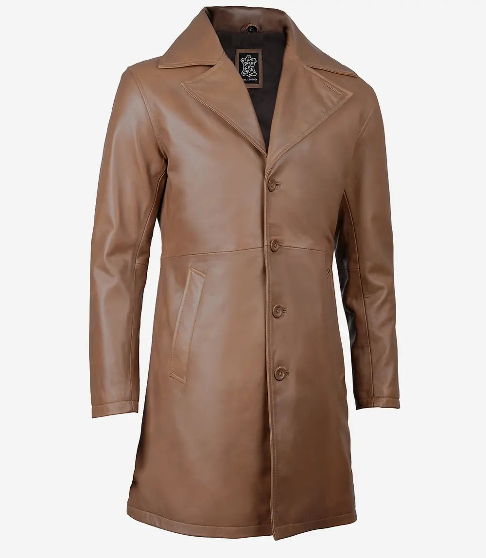 Mens Brown Leather Car Coat