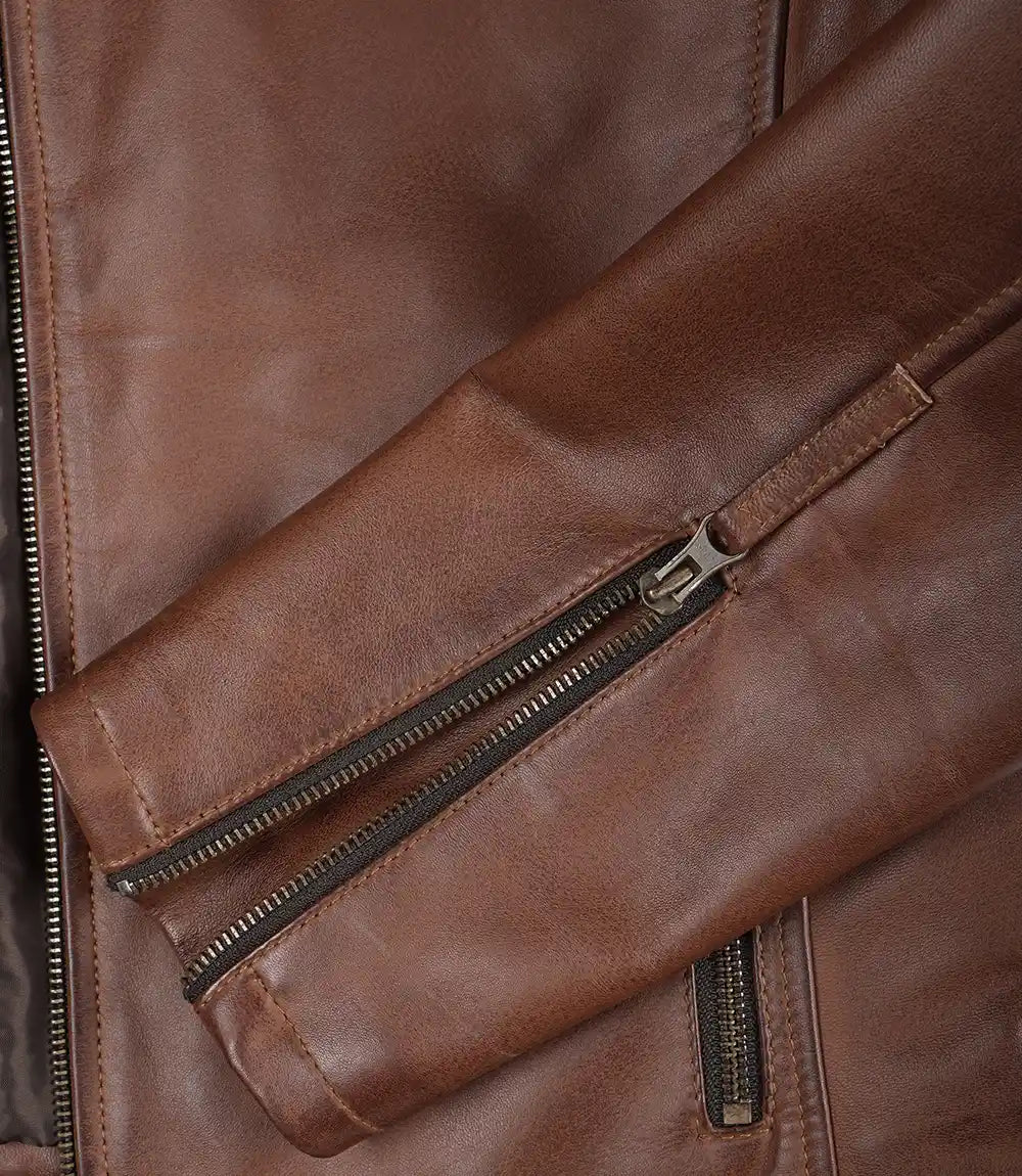 Mens Cognac Brown Biker Leather Jacket Features