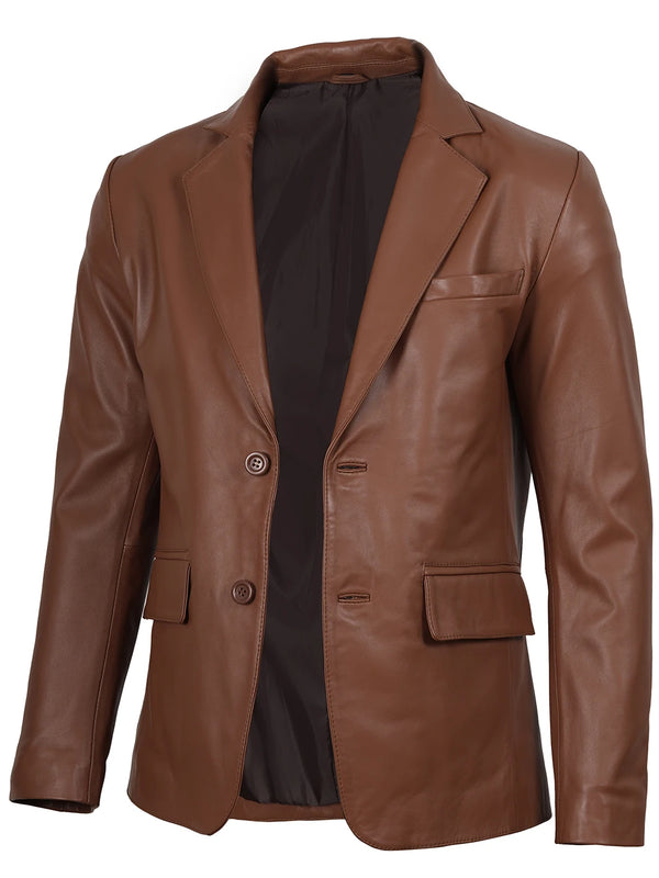 Mens Cognac Brown Real Leather Blazer