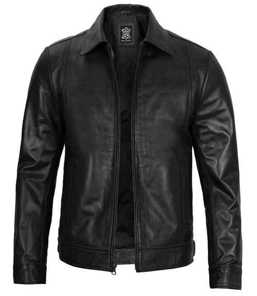 mens black leather jacket