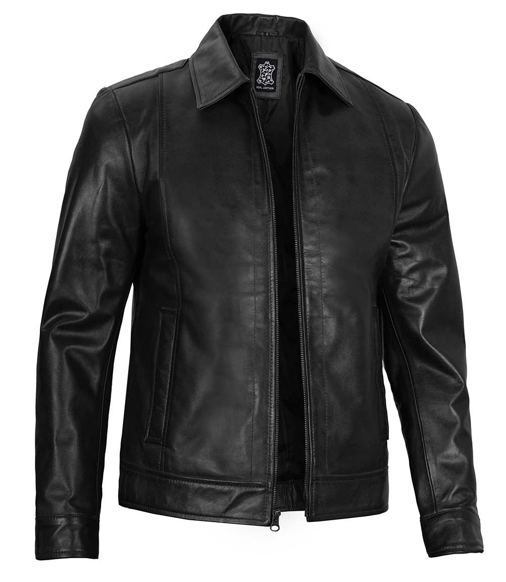 Mens Vintage Black Harrington Leather Jacket Reeves