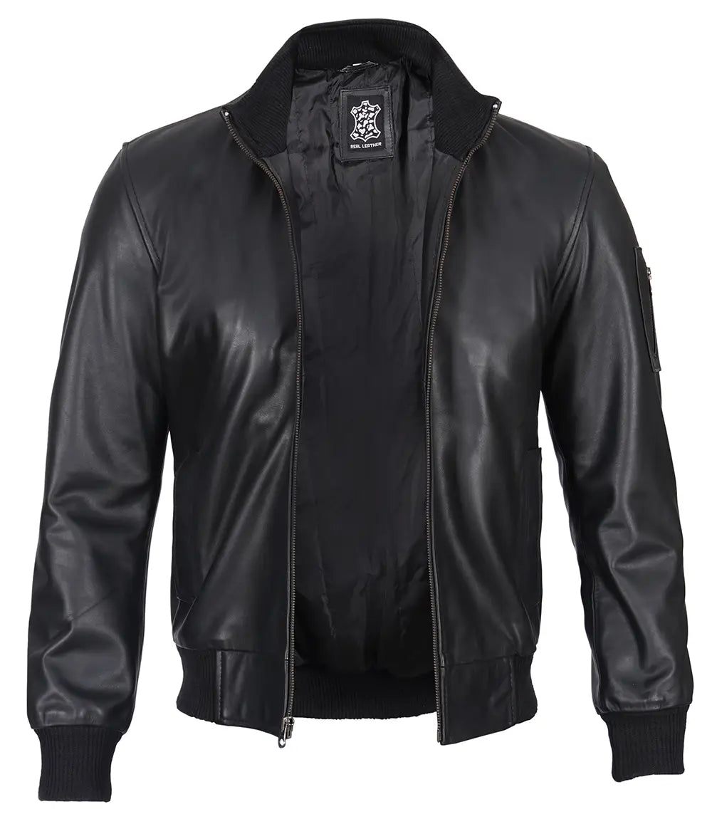 black bomber leather jacket