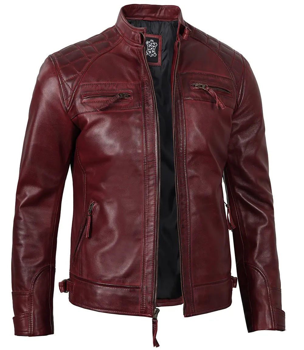 Mens real leather maroon jacket