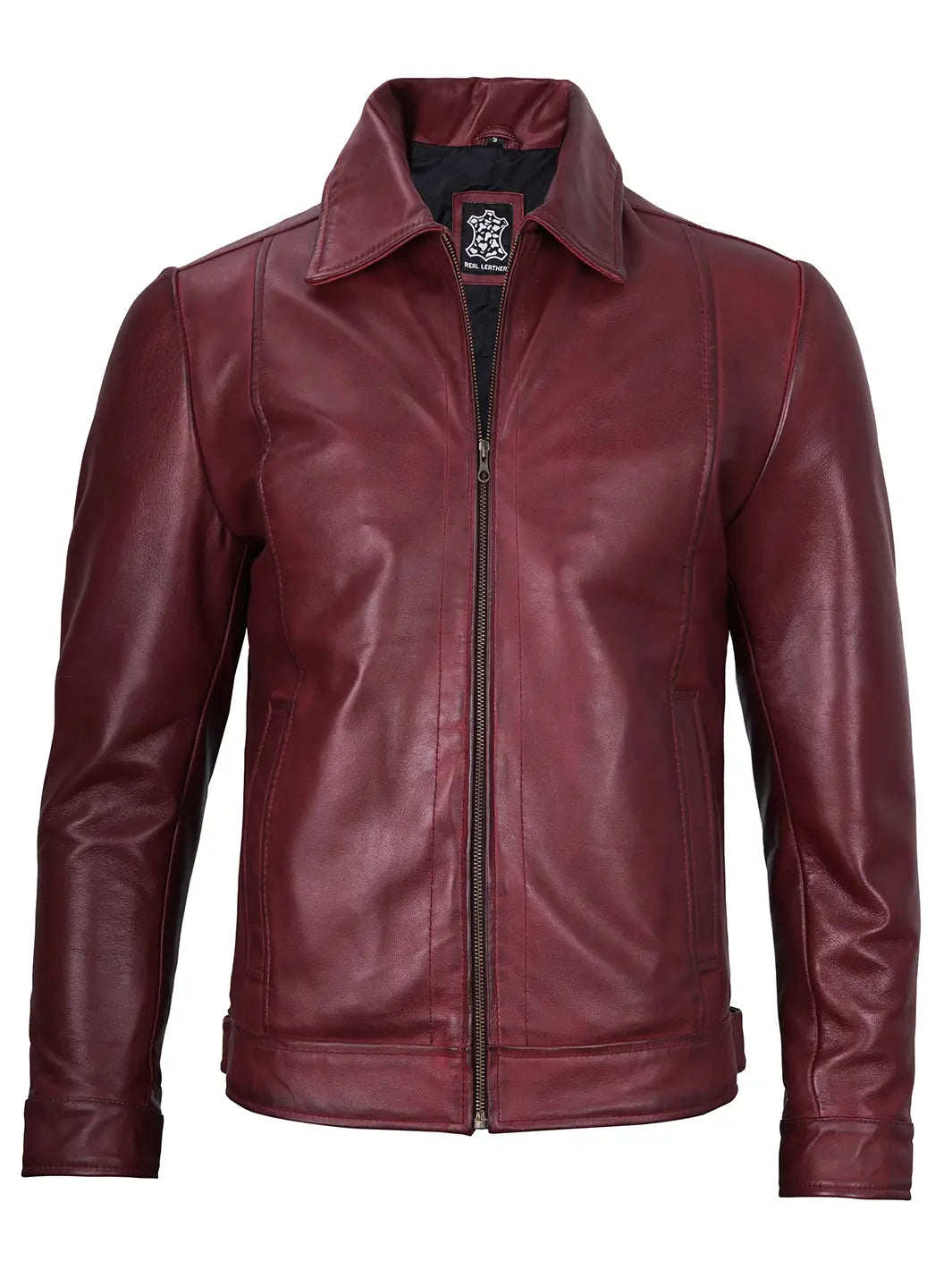 Mens maroon biker leather jacket