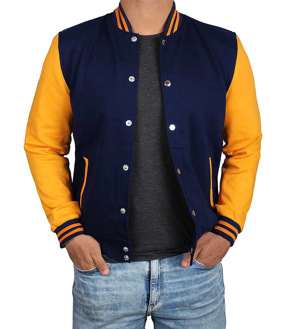 Mens Navy Blue & Yellow Varsity Jacket