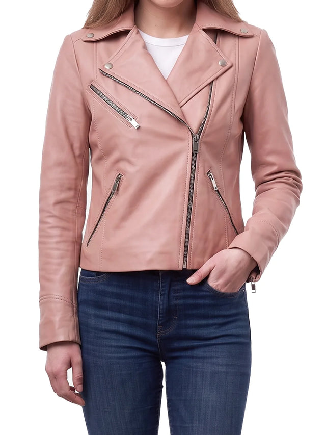 Asymmetrisk biker-skinnjacka rosa (Femme)