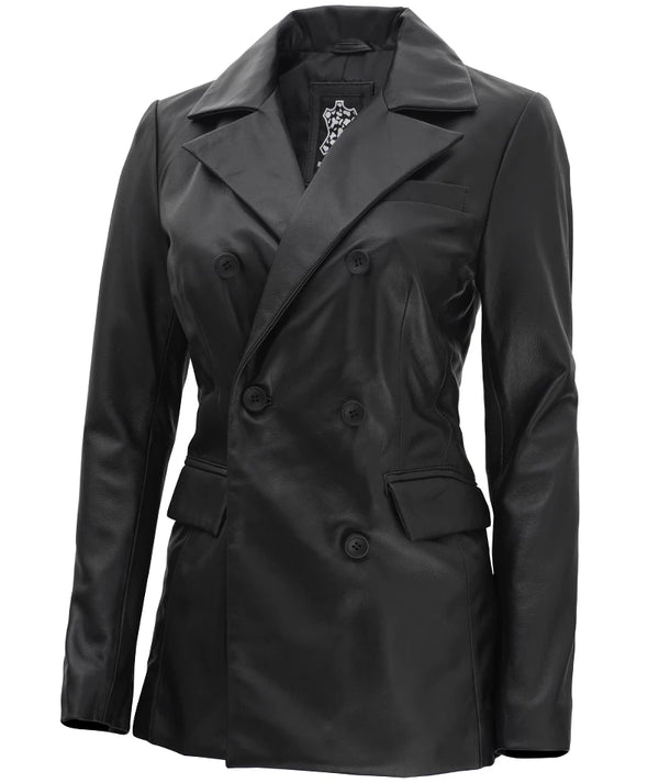 Notch Lapel Womens Leather Blazer