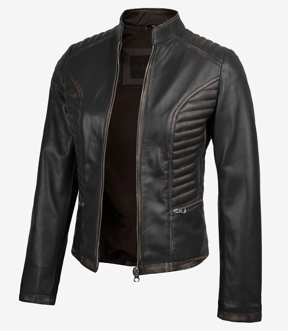 Rachel Women's Vintage Dark Brown Biker Leather Jacket