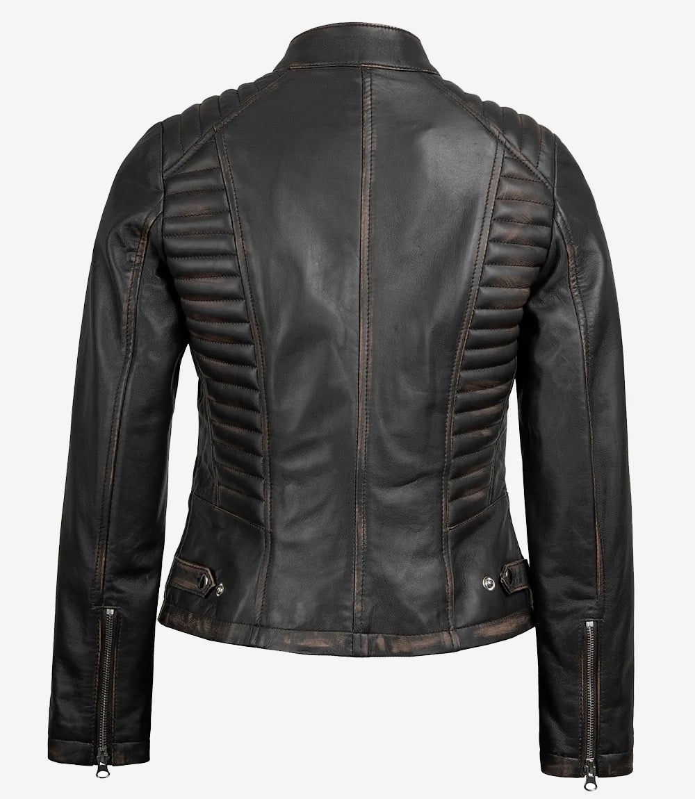 Rachel Women's Vintage Dark Brown Biker Leather Jackets
