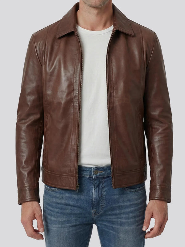 Men's Dark Green Harrington Leather Jacket – Decrum