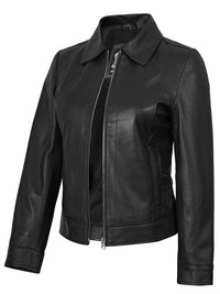 Women's Harrington Style Black Real Leather Jacket